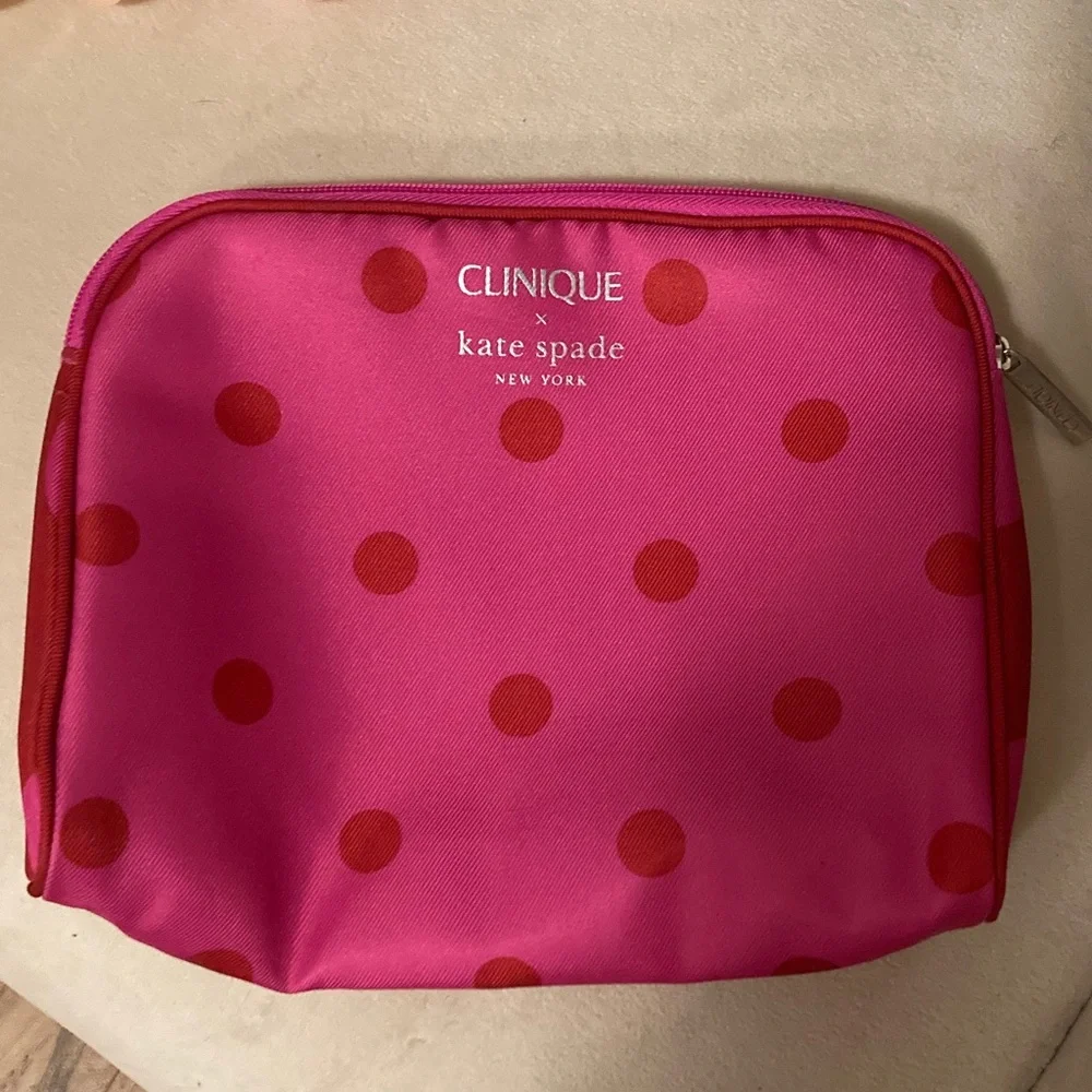 Clinique x Kate Spade Pink Polka Dot makeup bag with Clinique blush and lipstick - Picture 2 of 6
